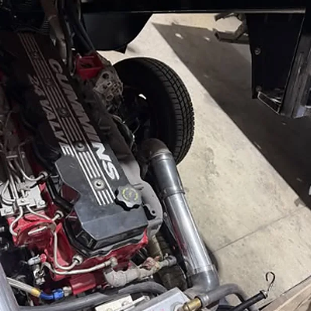 A diesel engine in a truck bay