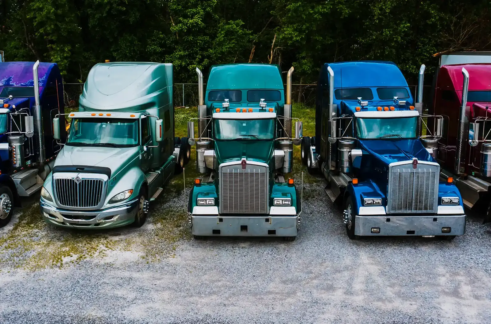 Semi trucks parked in a row